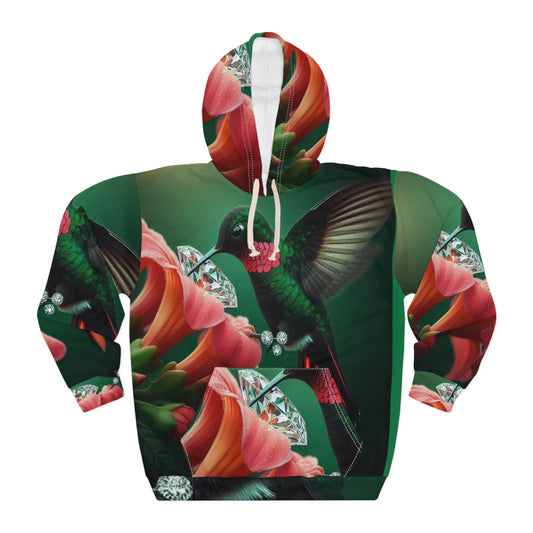 Vibrant Hummingbird Floral Unisex Pullover Hoodie - Perfect for Nature Lovers