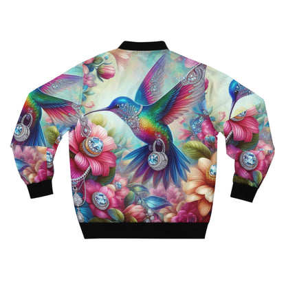 Colorful Hummingbird Bomber Jacket - Vibrant Floral Design for Nature Lovers