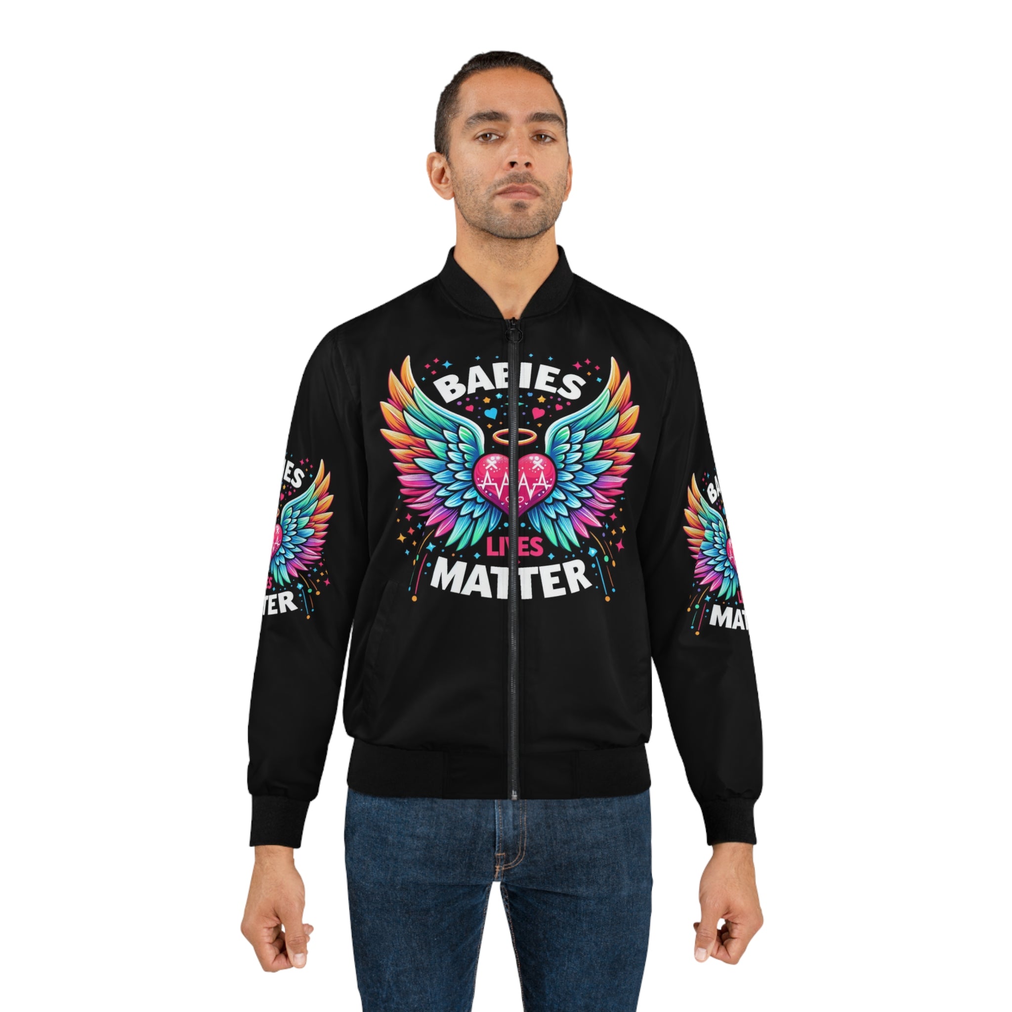 Colorful Wings Men's Bomber Jacket - Babies Lives Matter Design