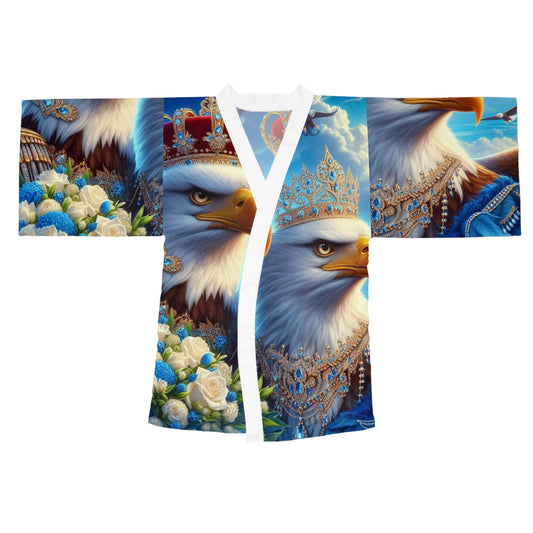 Majestic Eagle Print Long Sleeve Kimono Robe - Regal Comfort Wear