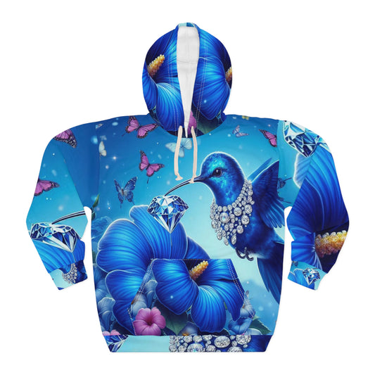 Majestic Floral Hummingbird Unisex Pullover Hoodie - Vibrant Nature-Inspired Design