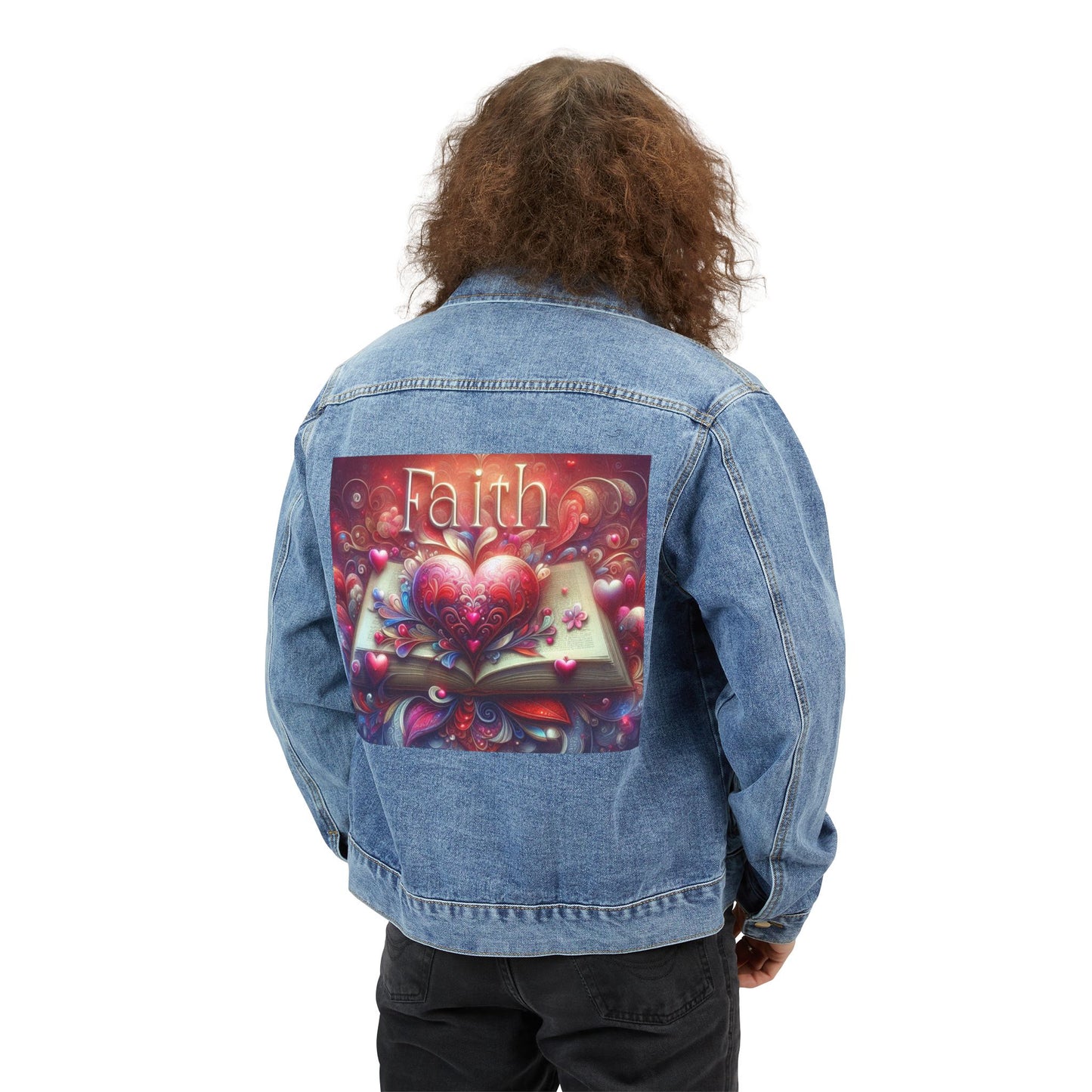 Men's Denim Jacket with Faith Design - Trendy & Inspirational Outerwear