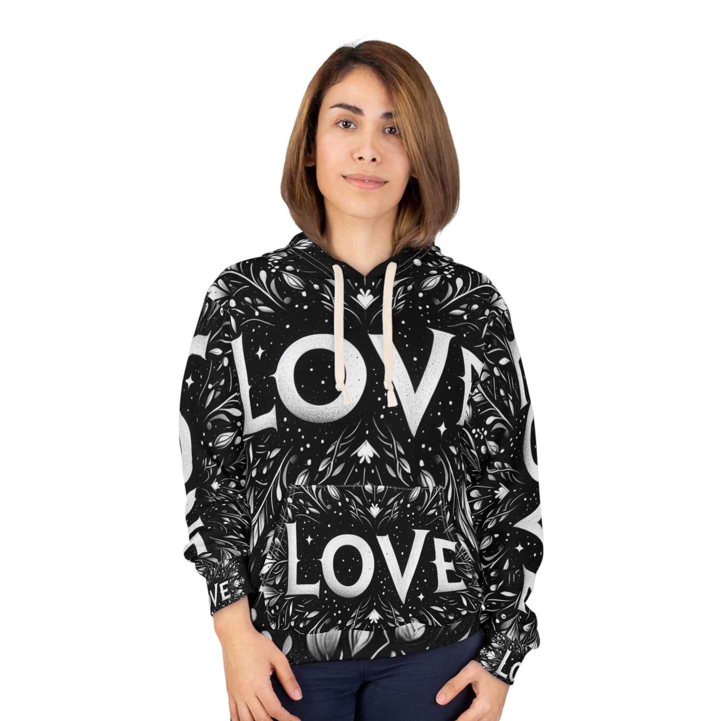 Unisex Love Pattern Pullover Hoodie - Stylish and Cozy for Everyday Wear