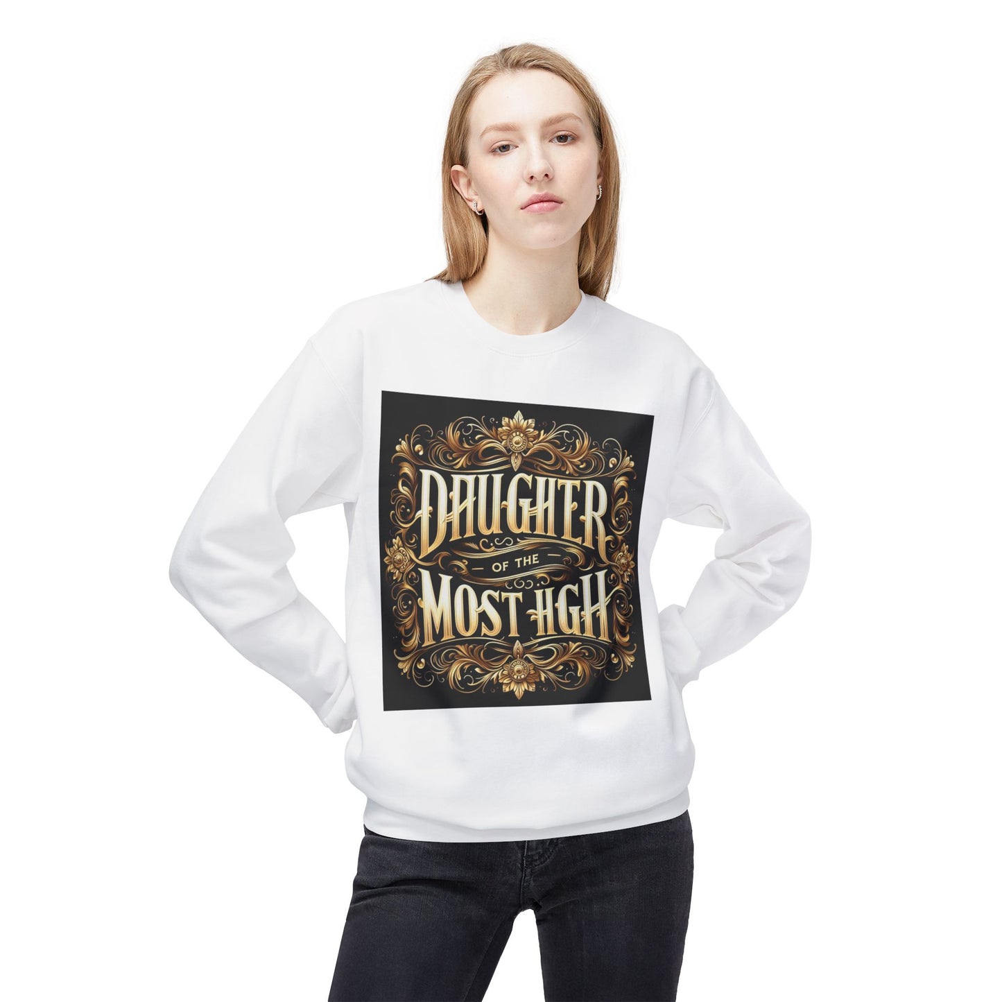 Daughter of the Most High Fleece Crewneck Sweatshirt - Unisex Inspirational Apparel