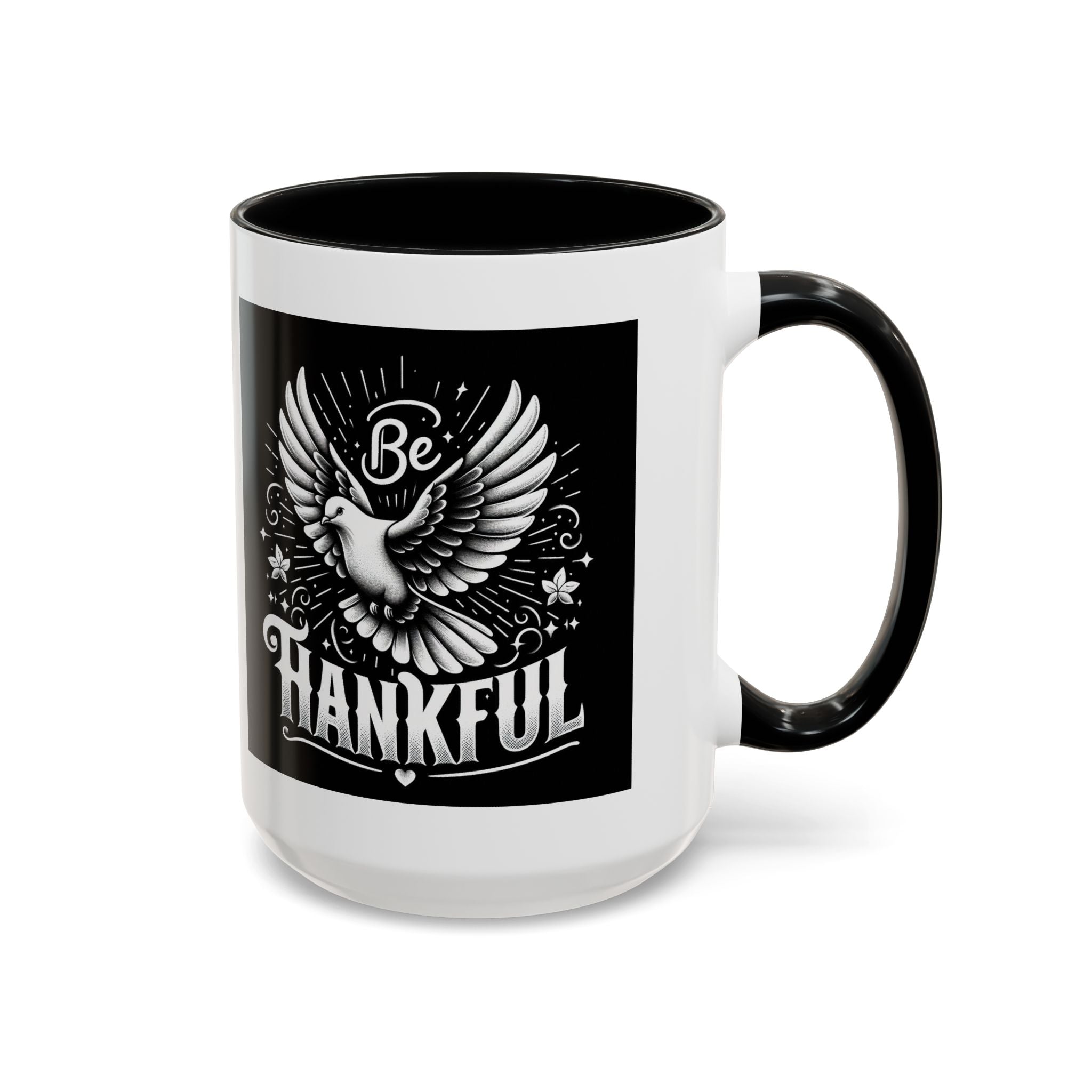 Be Thankful Accent Coffee Mug - Black Winged Design for Daily Inspiration