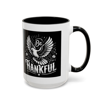 Be Thankful Accent Coffee Mug - Black Winged Design for Daily Inspiration