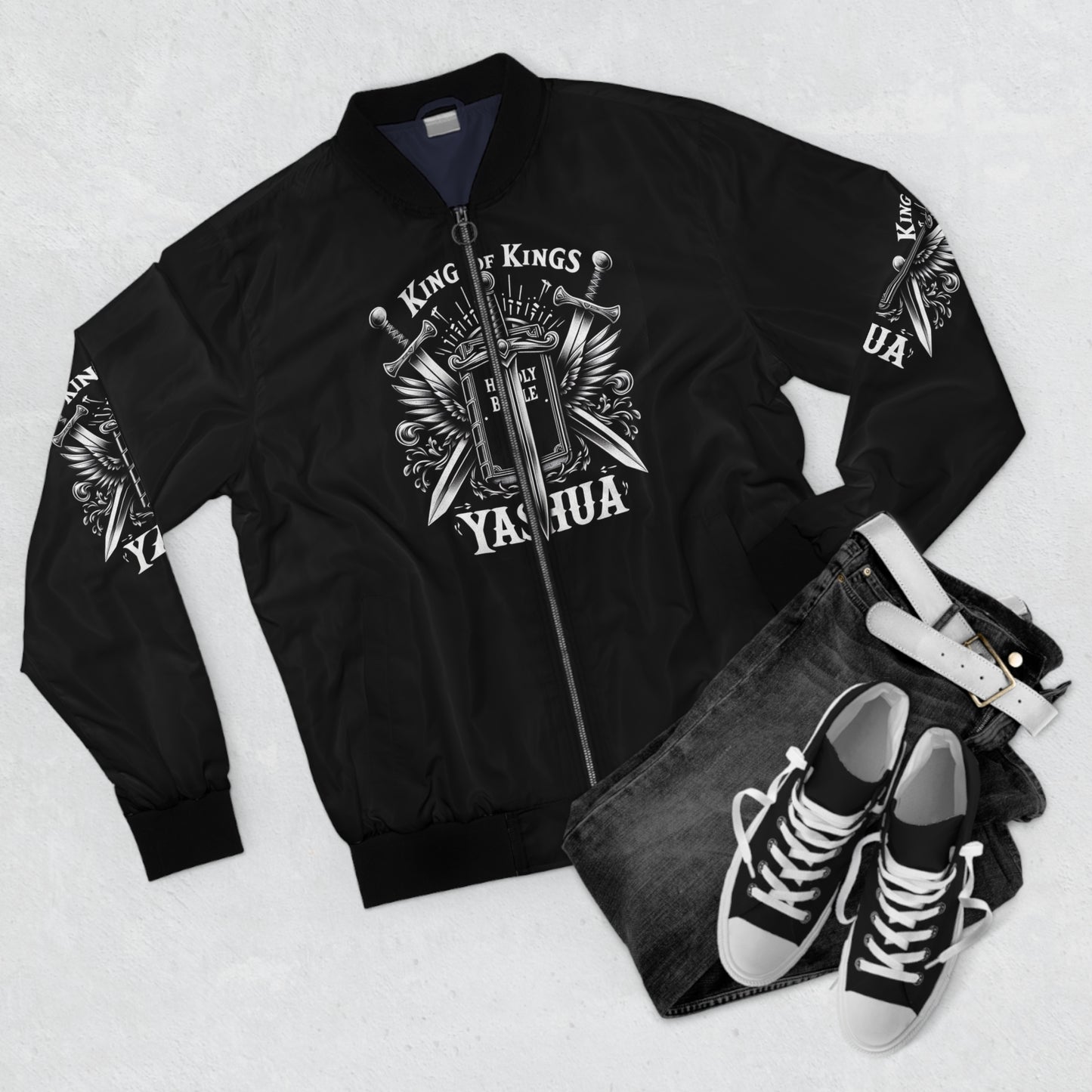 Men's Bomber Jacket - King of Kings Nashua Design, Stylish Outerwear for Faith-Based Celebrations