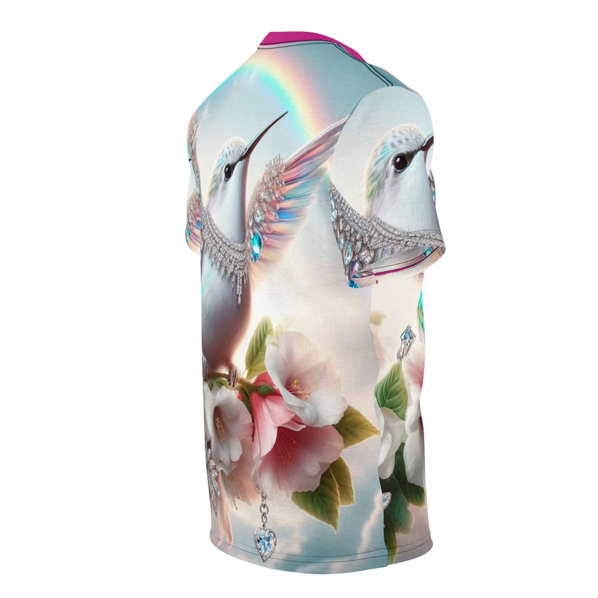 Vibrant Hummingbird Unisex Cut & Sew Tee - Colorful Floral Design for Nature Lovers