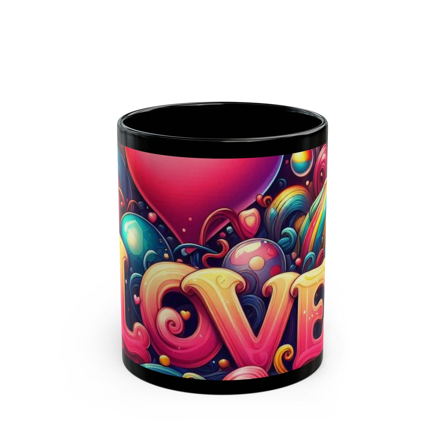 Colorful Love Black Mug – Vibrant Heart Design for Valentine's Day & Everyday Joy