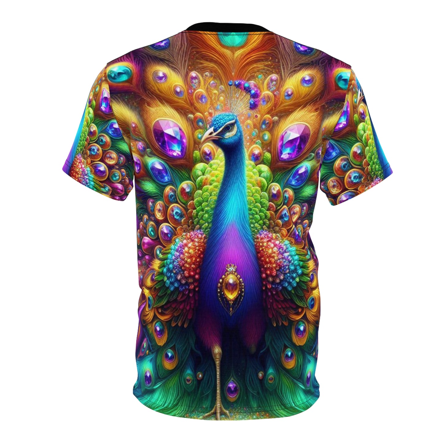 Vibrant Royal Peacock Unisex Cut & Sew Tee - Colorful Artistic Design