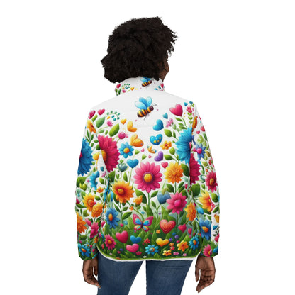 Vibrant Floral Women’s Puffer Jacket - Colorful Spring Style for Casual Outings