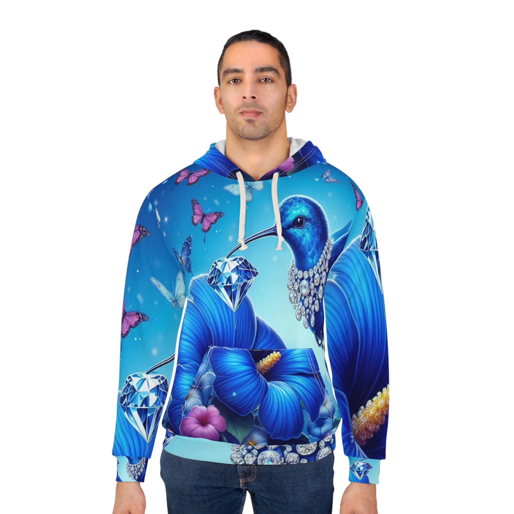 Majestic Floral Hummingbird Unisex Pullover Hoodie - Vibrant Nature-Inspired Design