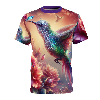 Vibrant Hummingbird Unisex Cut & Sew Tee - Colorful Floral Art T-Shirt