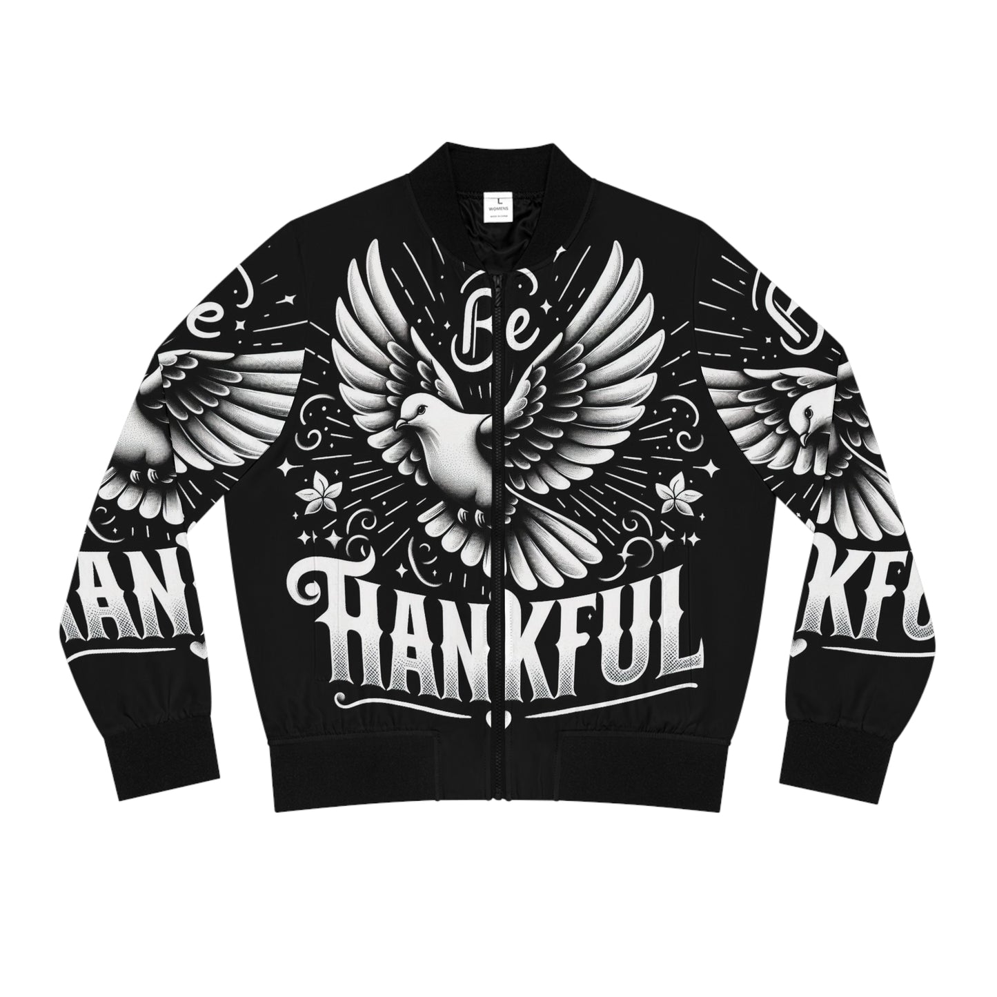 Women's Thankful Bomber Jacket - Stylish, Inspirational Outerwear for Everyday Wear