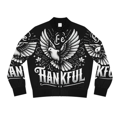 Women's Thankful Bomber Jacket - Stylish, Inspirational Outerwear for Everyday Wear