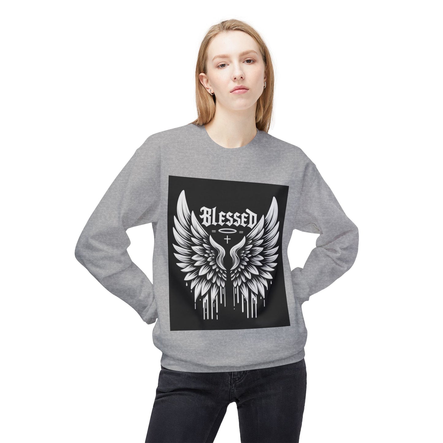 Blessed Wings Unisex Fleece Crewneck Sweatshirt - Softstyle Classic for Faith & Comfort