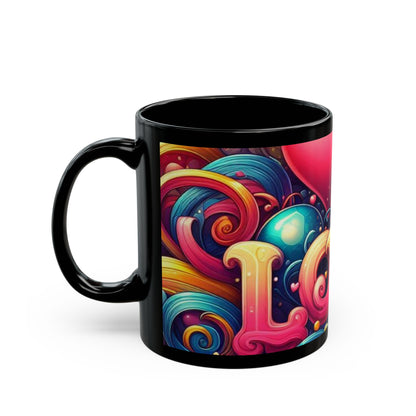 Colorful Love Black Mug – Vibrant Heart Design for Valentine's Day & Everyday Joy