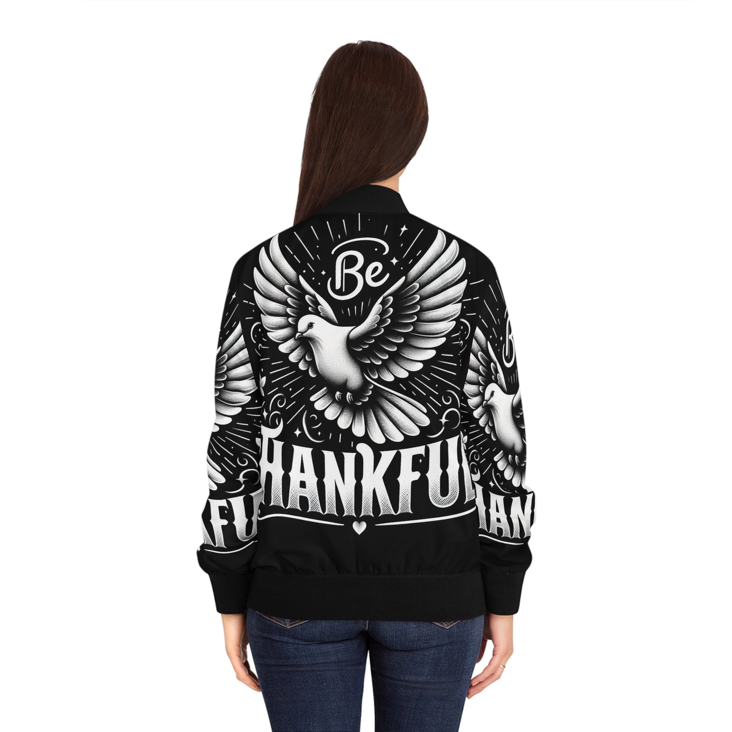 Women's Thankful Bomber Jacket - Stylish, Inspirational Outerwear for Everyday Wear