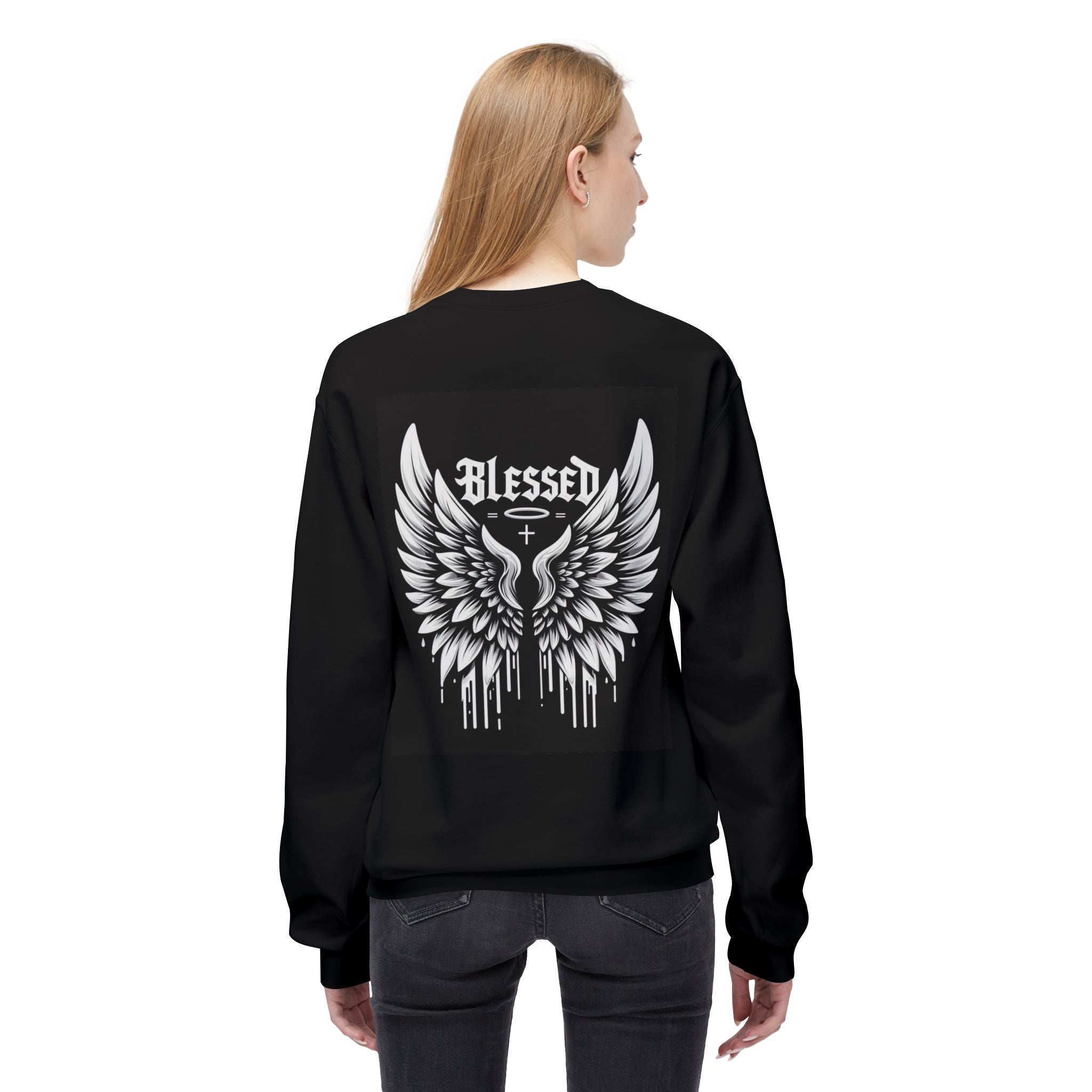 Blessed Wings Unisex Fleece Crewneck Sweatshirt - Softstyle Classic for Faith & Comfort