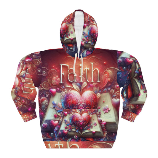 Faith-Inspired Unisex Pullover Hoodie - Colorful Heart & Book Design