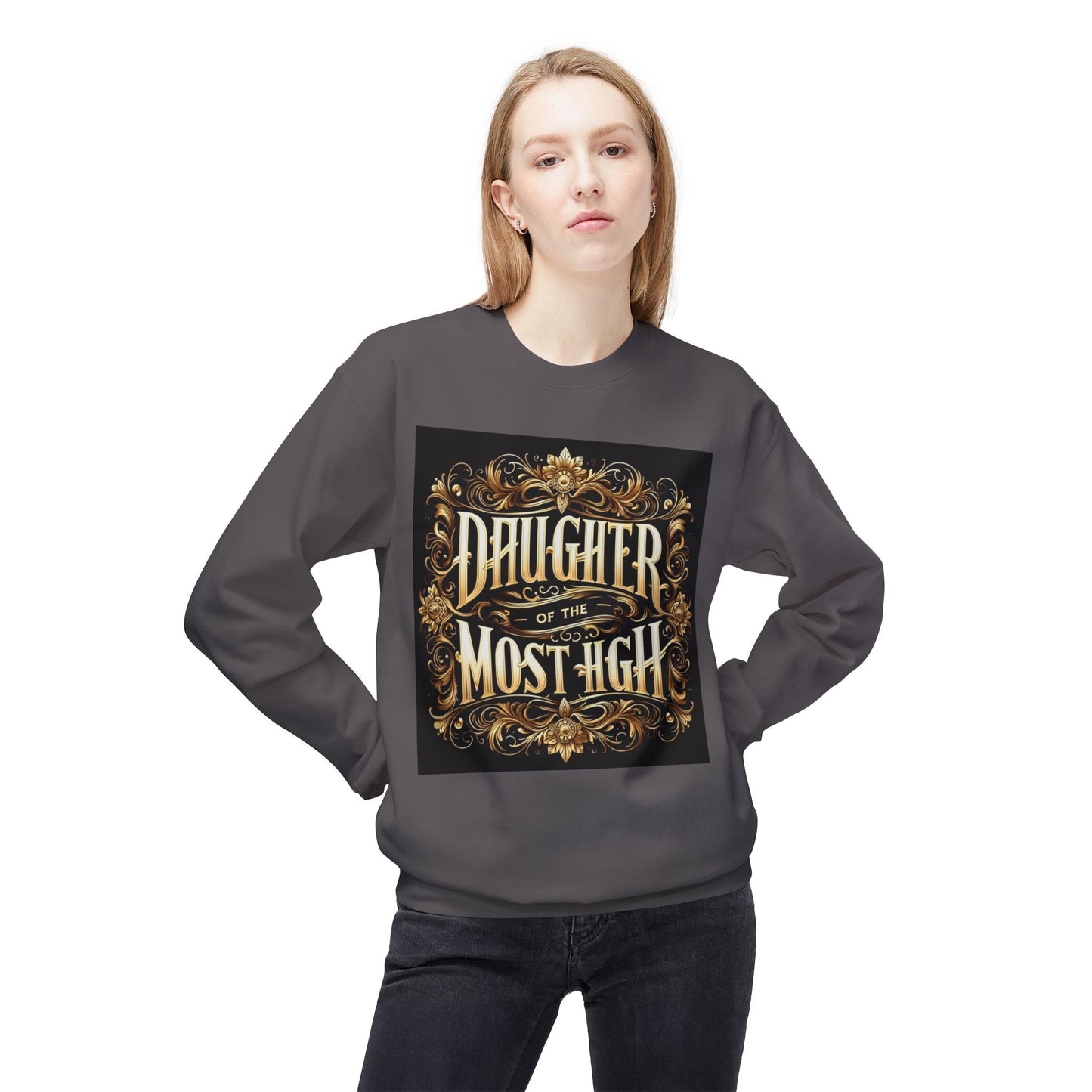 Daughter of the Most High Fleece Crewneck Sweatshirt - Unisex Inspirational Apparel