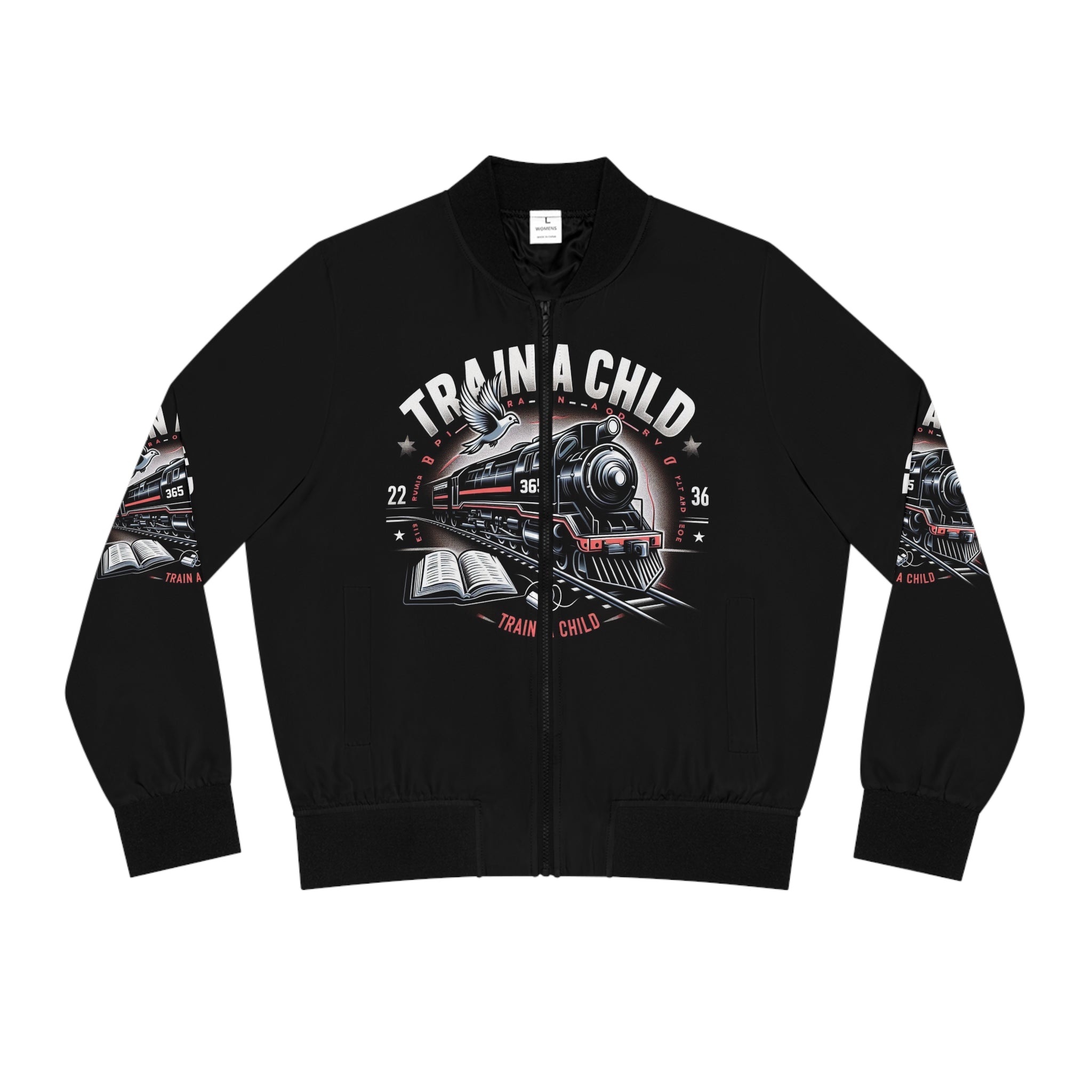 Train a Child Women's Bomber Jacket - Vintage Train Design