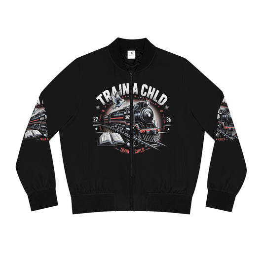 Train a Child Women's Bomber Jacket - Vintage Train Design