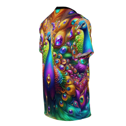 Vibrant Royal Peacock Unisex Cut & Sew Tee - Colorful Artistic Design