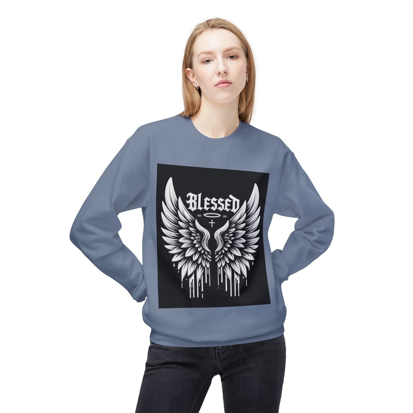 Blessed Wings Unisex Fleece Crewneck Sweatshirt - Softstyle Classic for Faith & Comfort