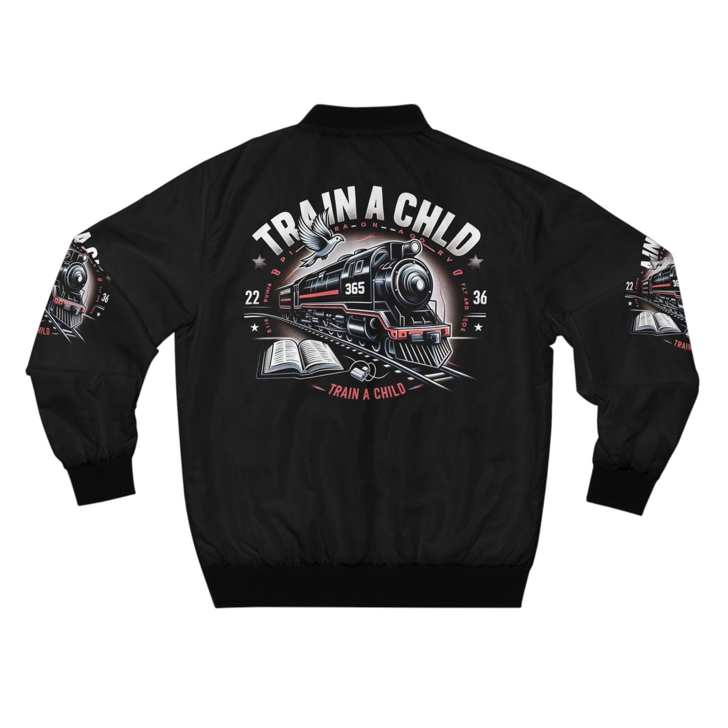 Train A Child Men's Bomber Jacket - Vintage Train Design, Perfect for Young Explorers