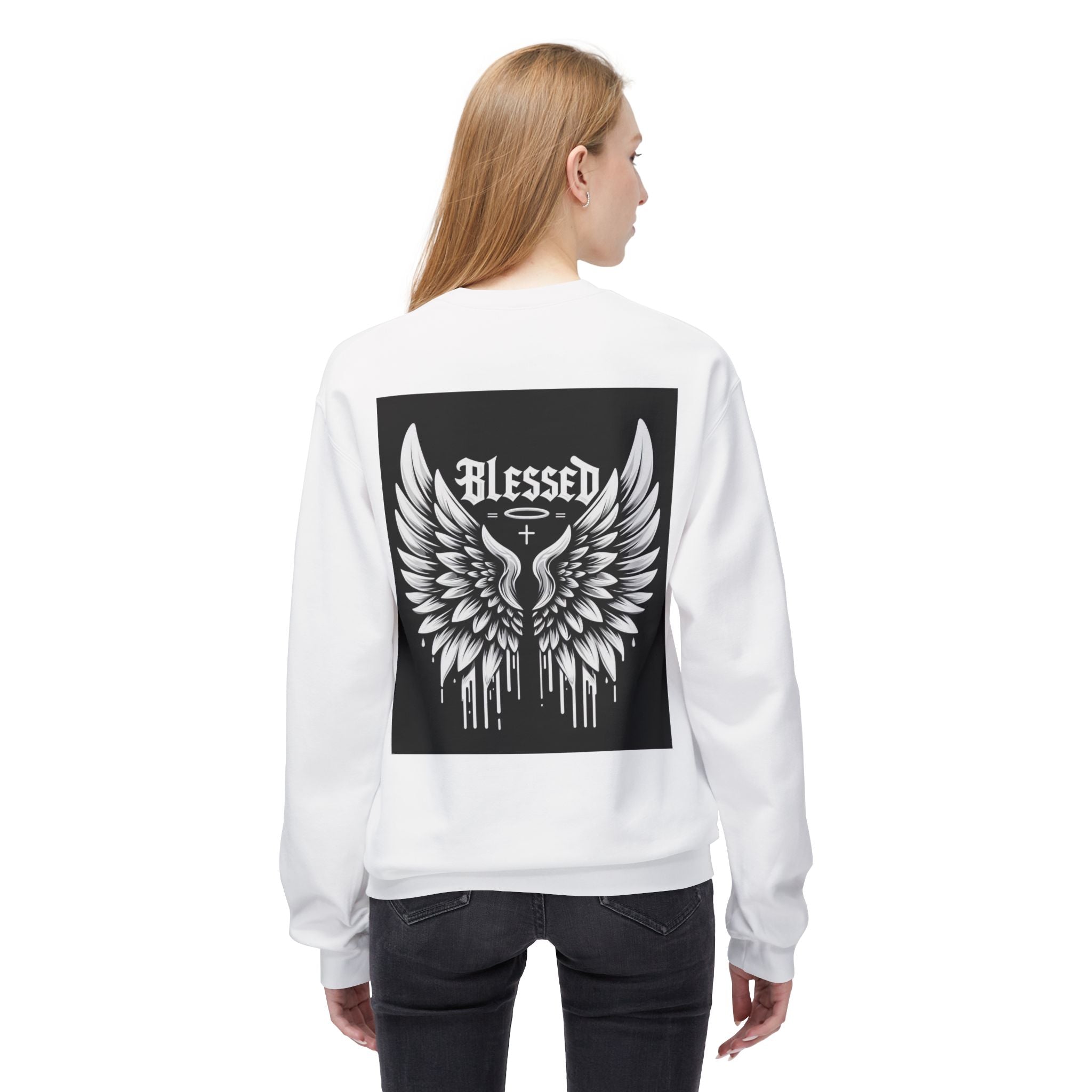 Blessed Wings Unisex Fleece Crewneck Sweatshirt - Softstyle Classic for Faith & Comfort