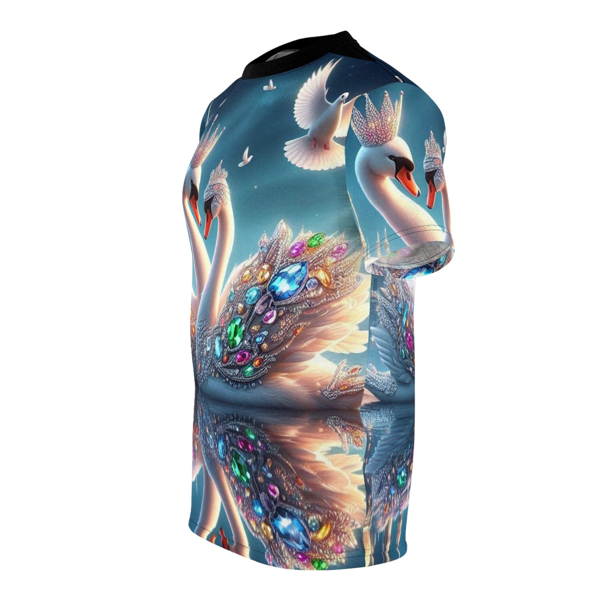 Regal Swan Unisex Cut & Sew Tee - Vibrant Nature Artwork for Nature Lovers and Special Occasions