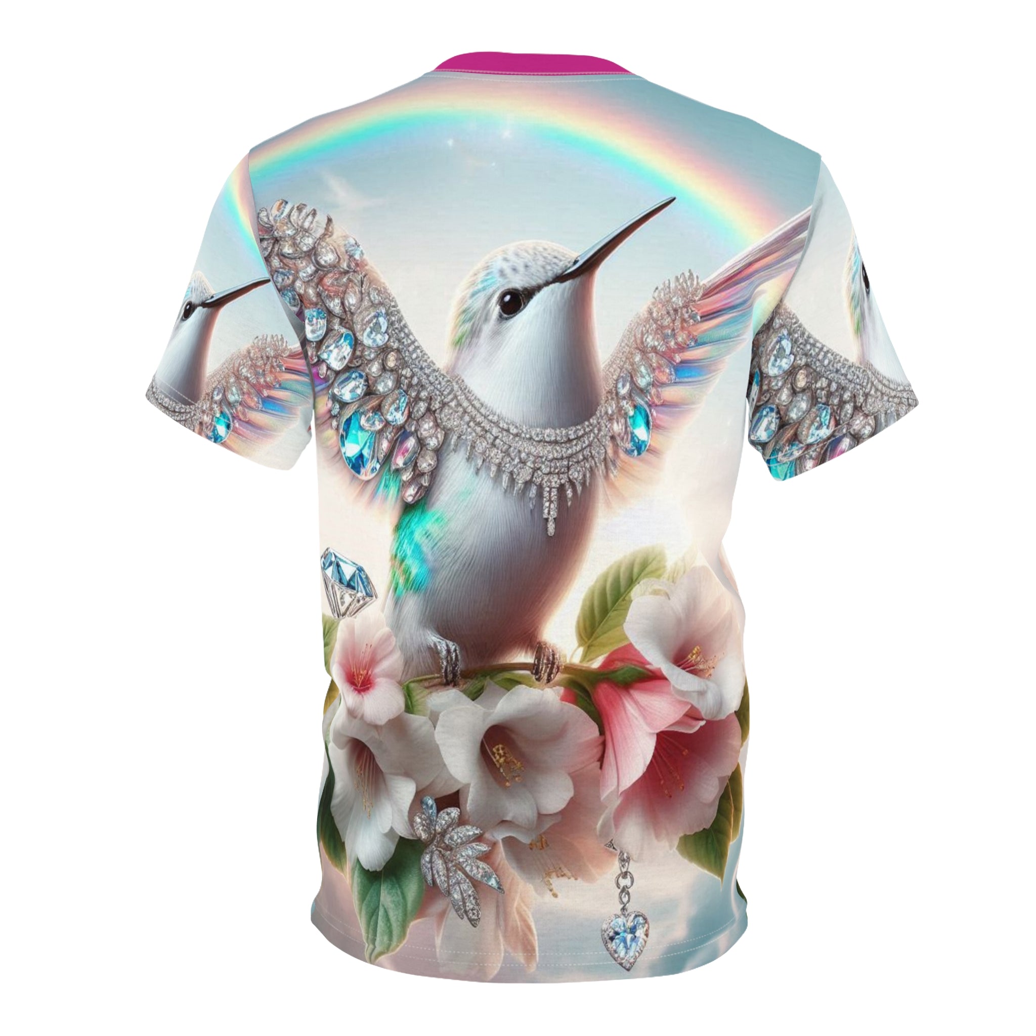 Vibrant Hummingbird Unisex Cut & Sew Tee - Colorful Floral Design for Nature Lovers