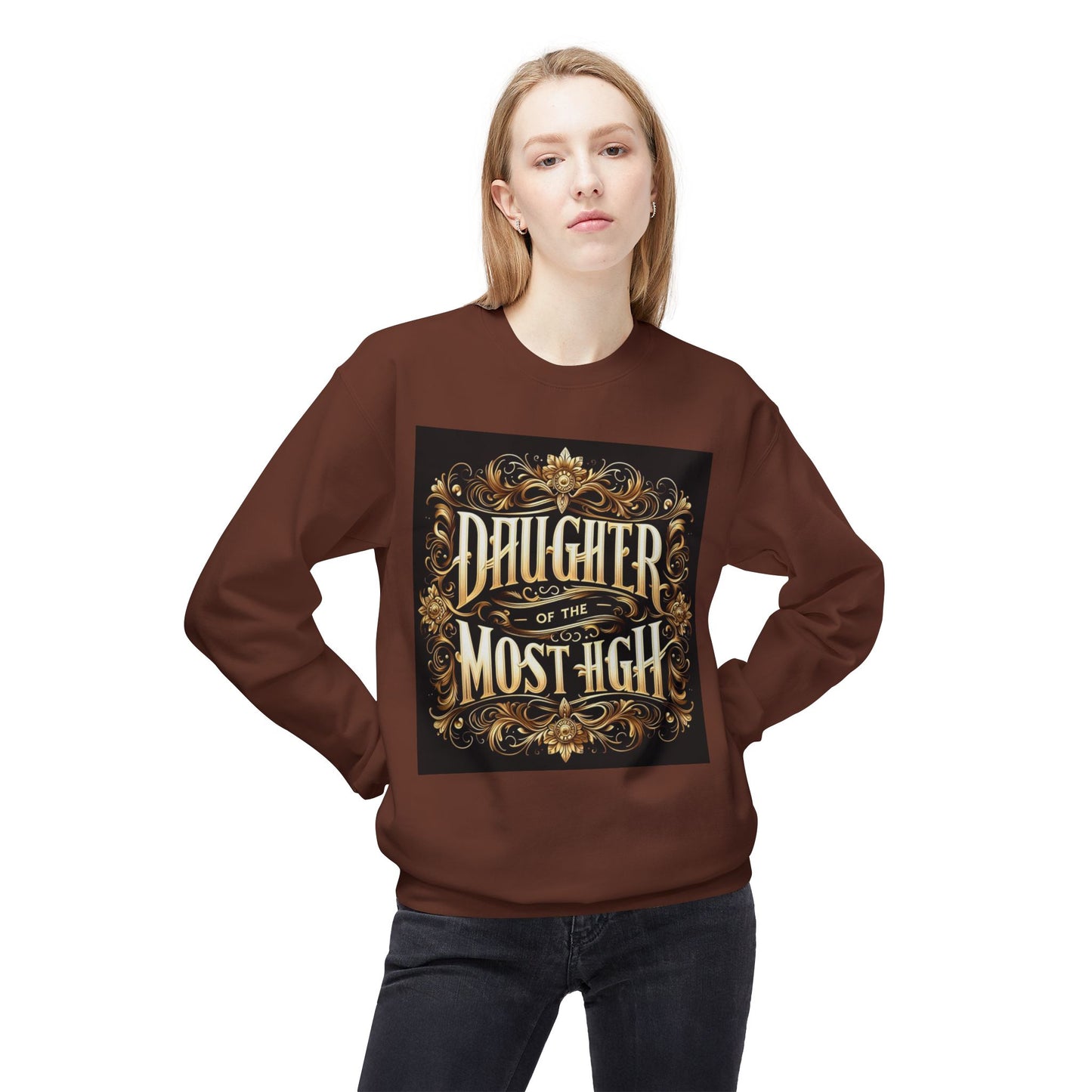 Daughter of the Most High Fleece Crewneck Sweatshirt - Unisex Inspirational Apparel