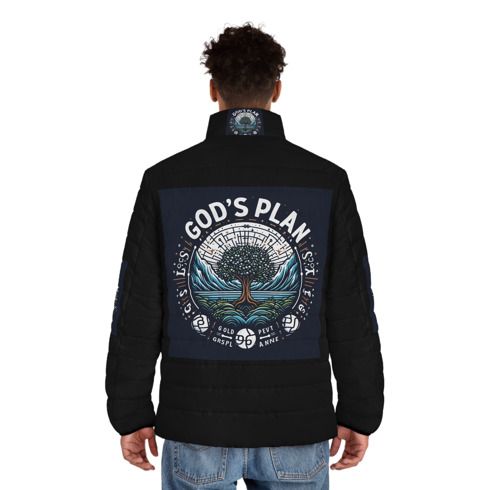 Men's Puffer Jacket - God's Plan Design for Faith & Inspiration