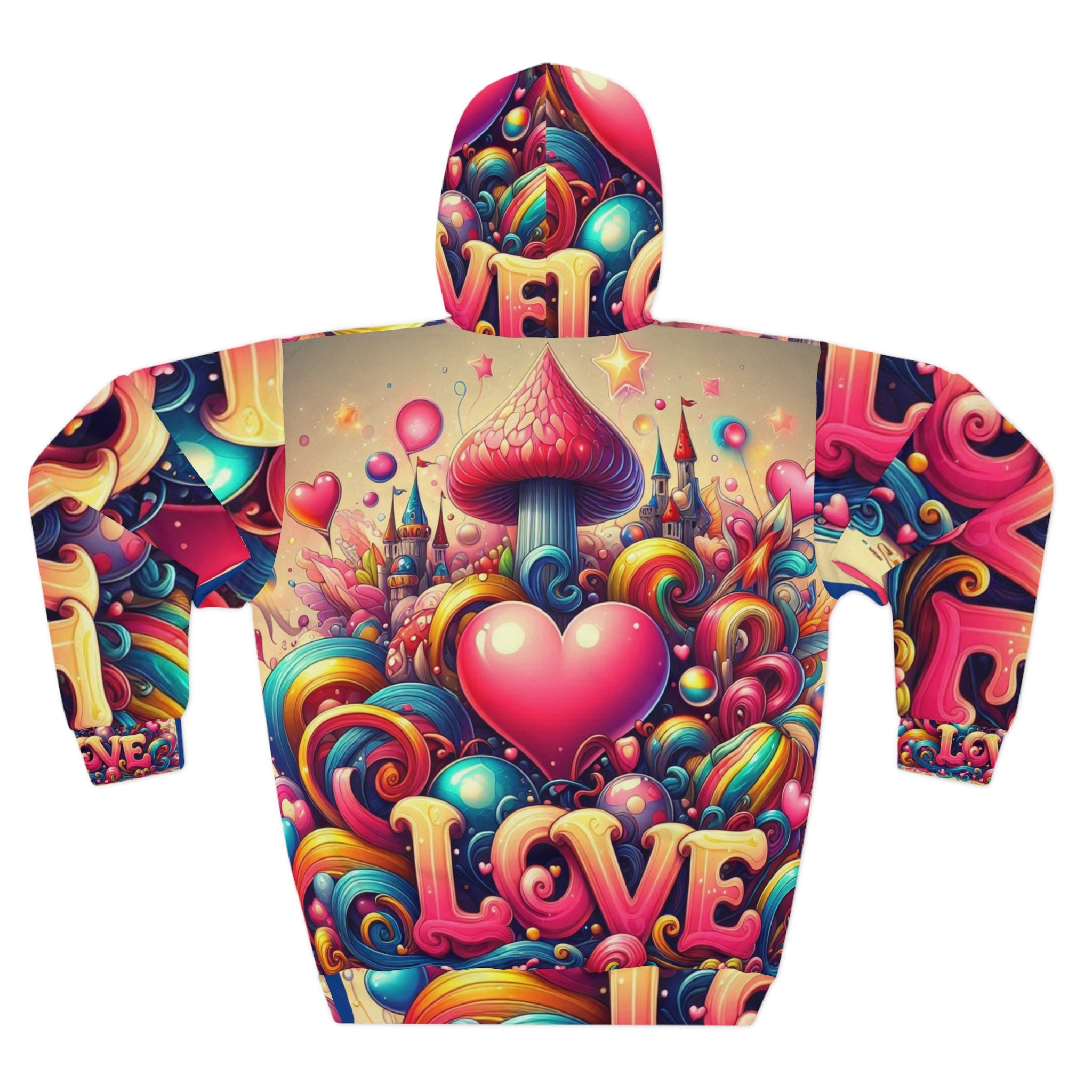 Colorful Love Design Unisex Pullover Hoodie - Perfect for Festivals & Celebrations