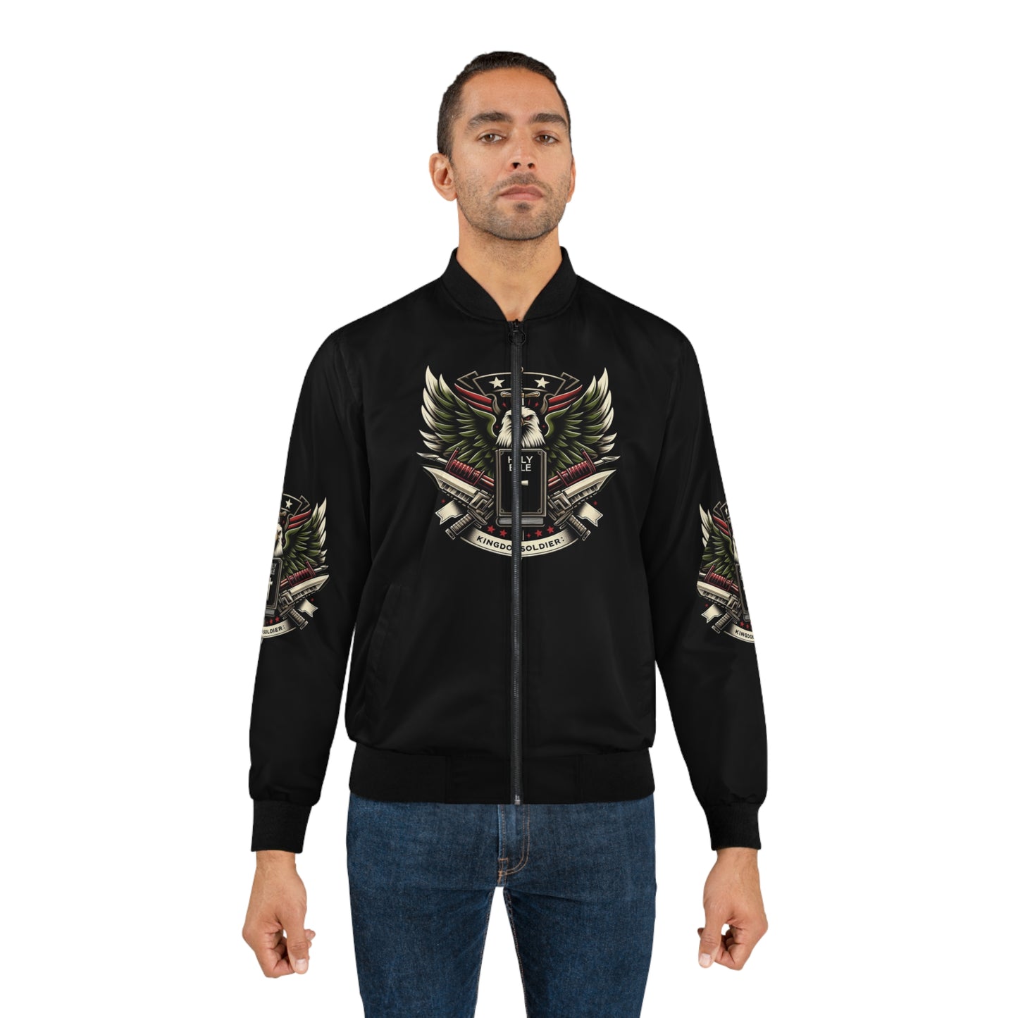 Men's Bomber Jacket with Bold Eagle Design - Military Style Outerwear