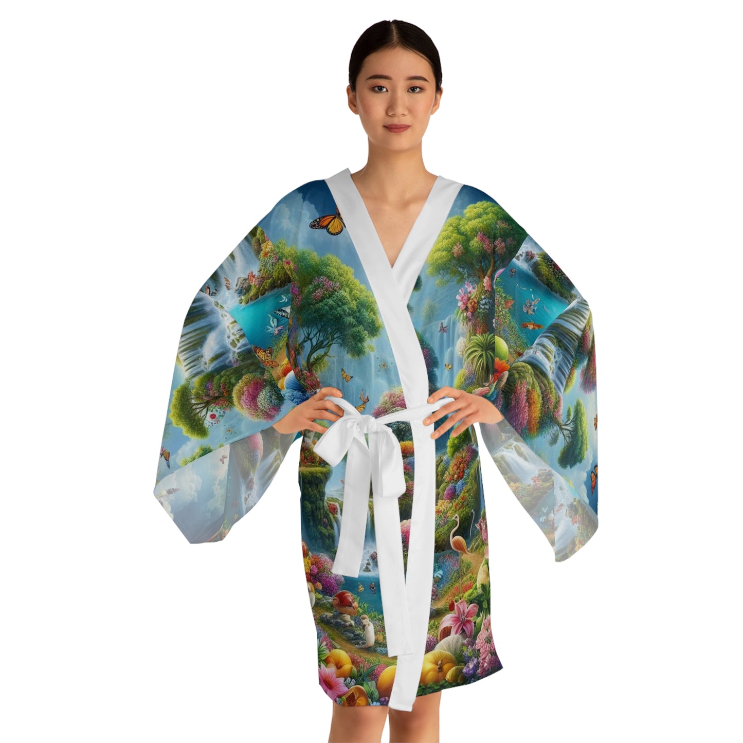 Vibrant Floral Long Sleeve Kimono Robe - Relax in Paradise