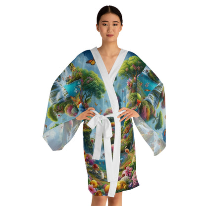 Vibrant Floral Long Sleeve Kimono Robe - Relax in Paradise