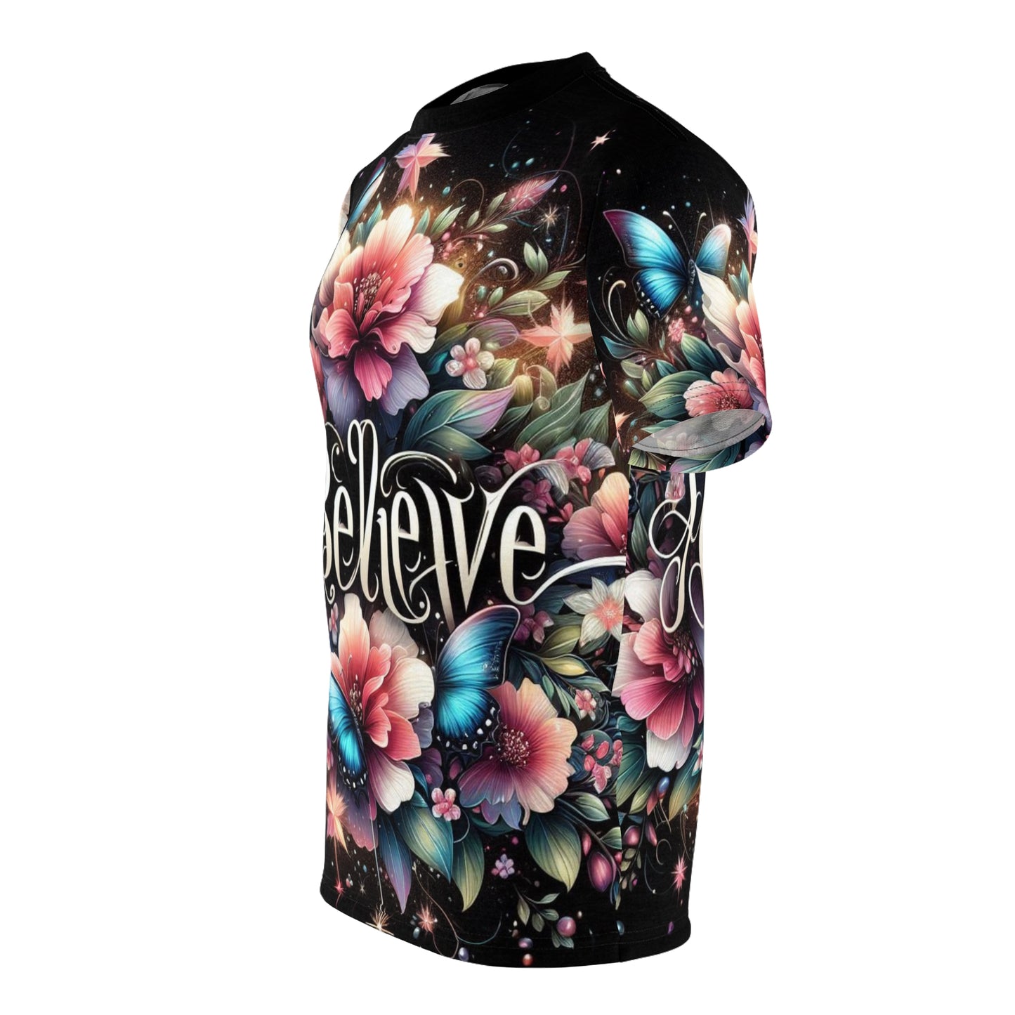 ‘Believe’ Floral Butterfly Unisex Tee - Vibrant Art Tee for Inspiration and Positivity