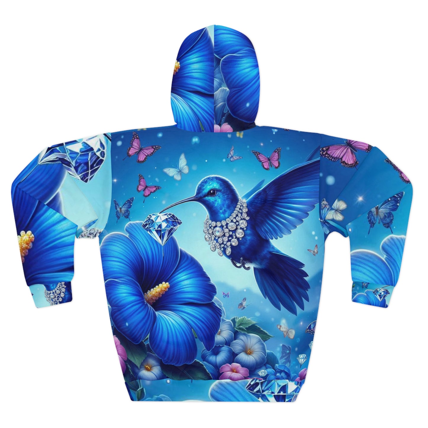 Majestic Floral Hummingbird Unisex Pullover Hoodie - Vibrant Nature-Inspired Design