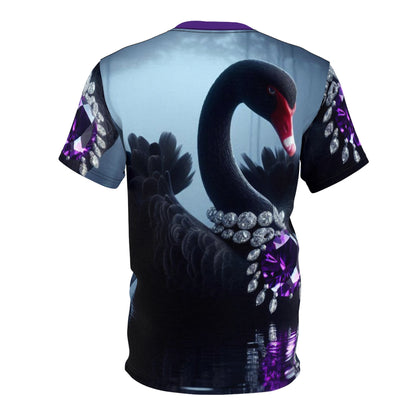 Majestic Swan Unisex Cut & Sew Tee - Elegant Graphic Shirt with Shiny Gemstones