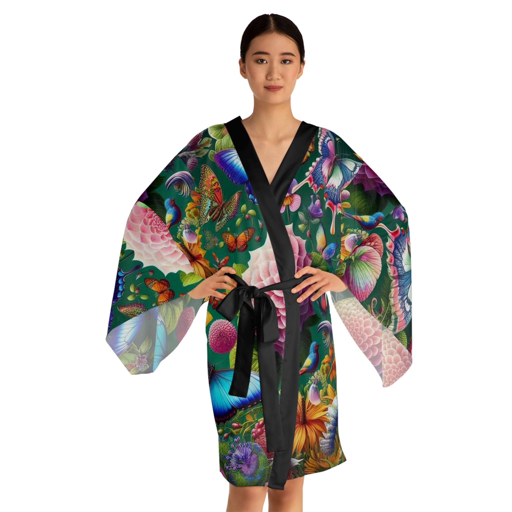 Vibrant Floral Long Sleeve Kimono Robe – Perfect for Relaxation and Special Occasions