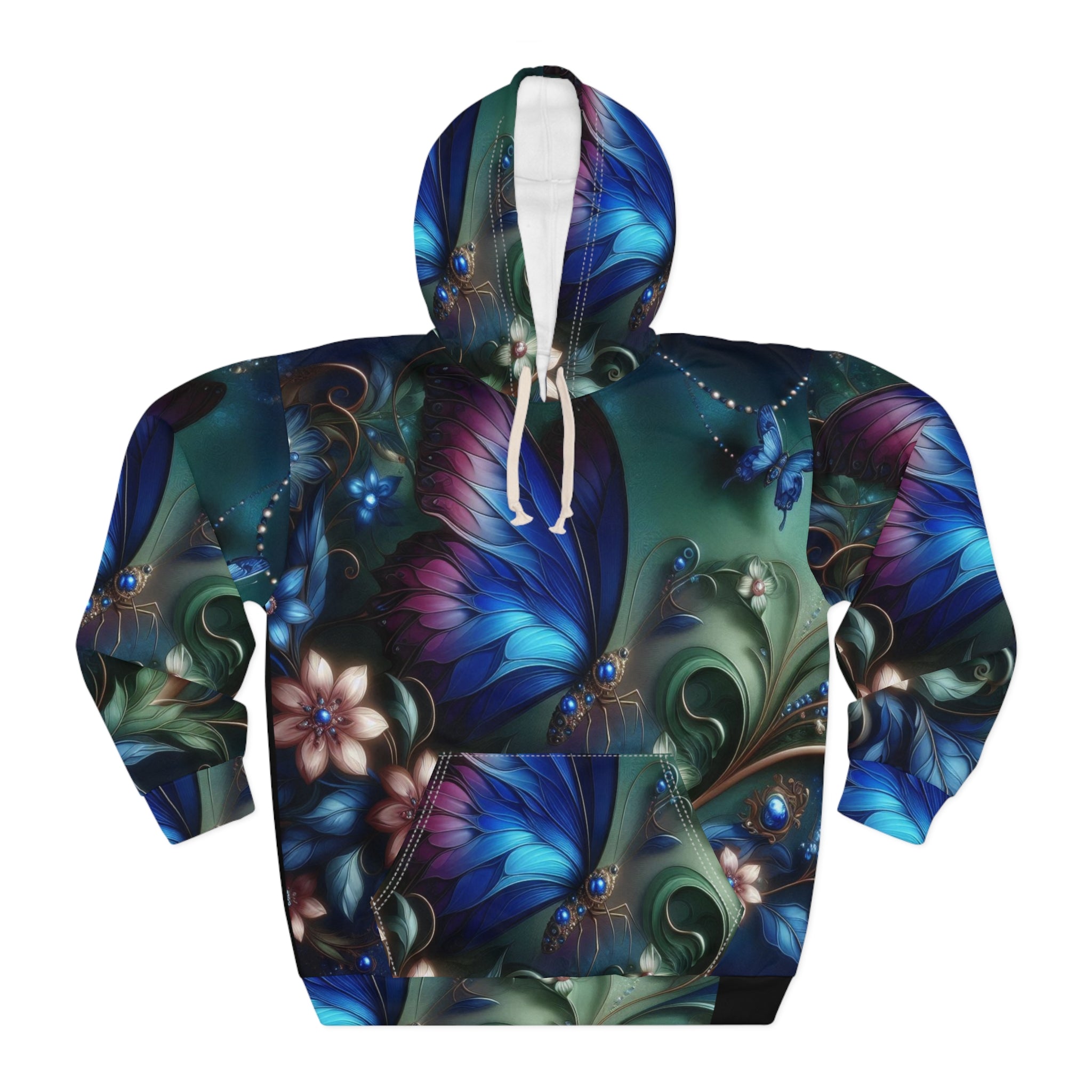 Vibrant Butterfly Unisex Pullover Hoodie - Artistic Floral Design