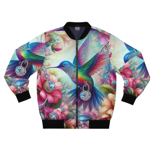 Colorful Hummingbird Bomber Jacket - Vibrant Floral Design for Nature Lovers