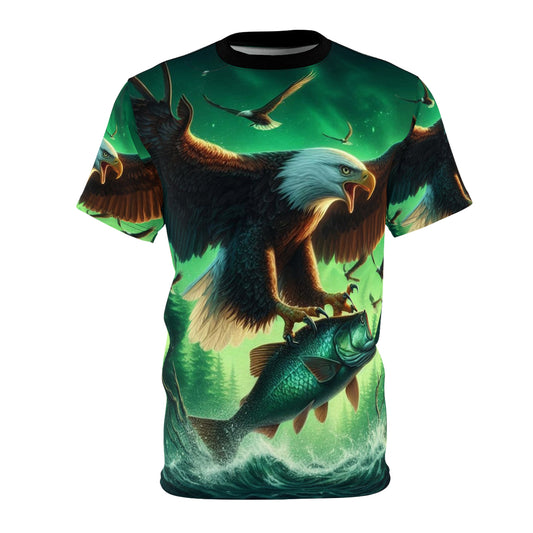 Nature-Inspired Unisex Tee with Eagle and Fish Design