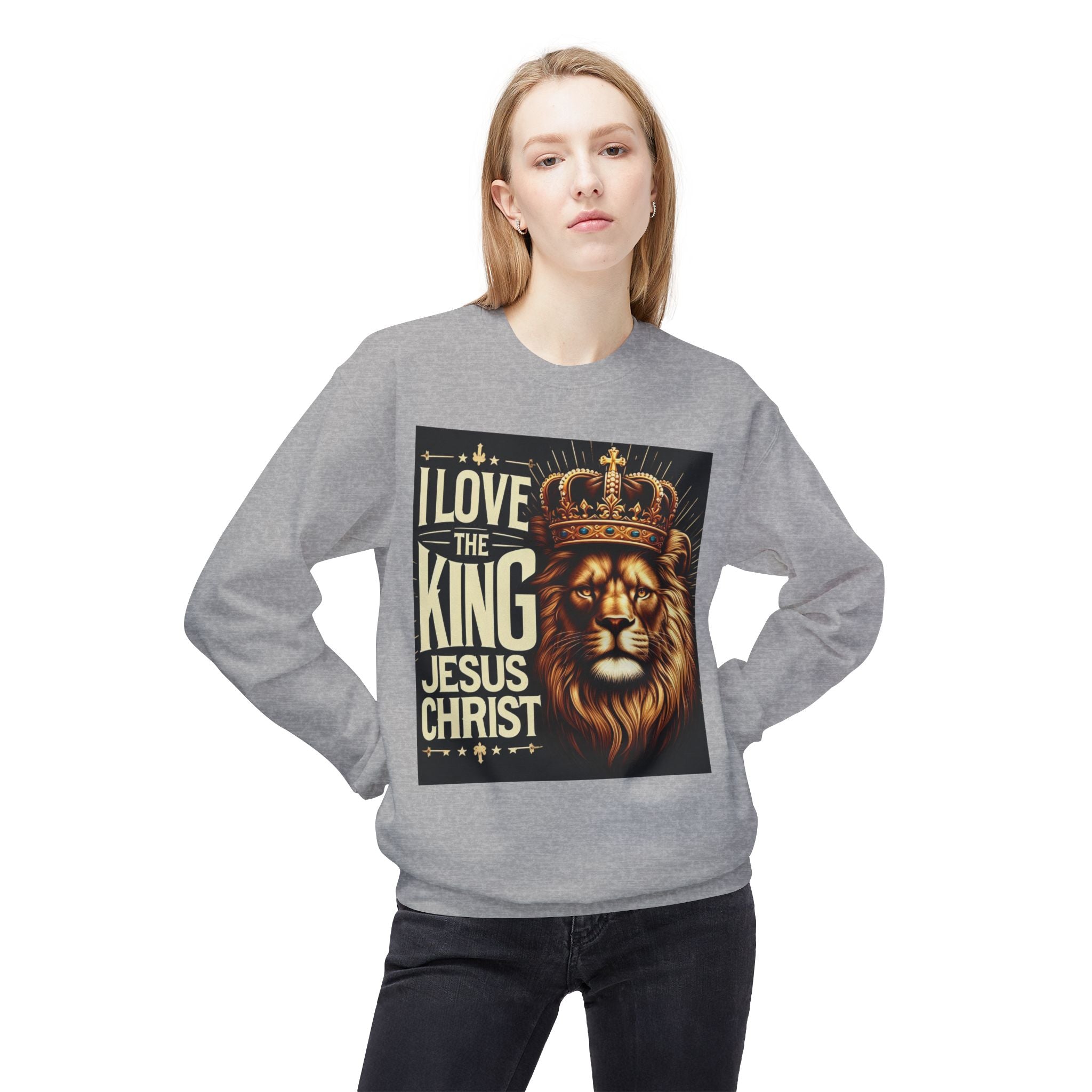 Unisex Fleece Sweatshirt - 'I Love The King Jesus Christ' Design