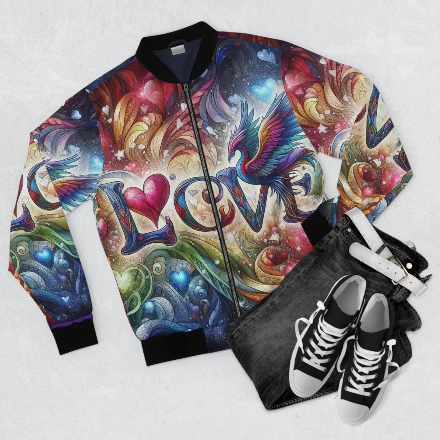 Vibrant Love Bomber Jacket  - Colorful Heart Design