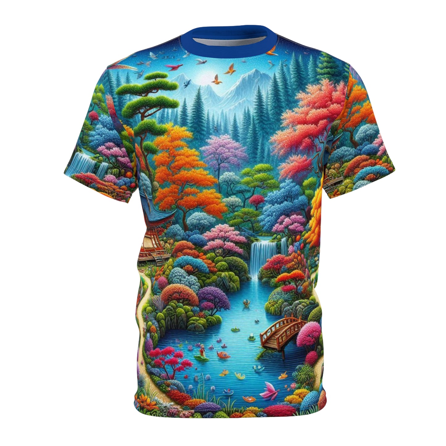 Vibrant Nature Scene Unisex Tee - Colorful Landscape Cut & Sew Shirt