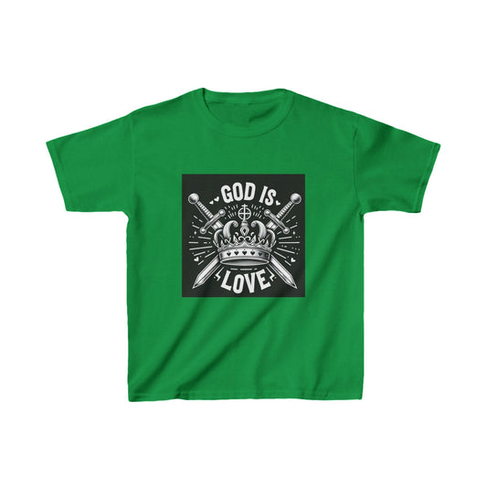 Kids 'God Is Love' Graphic Tee - Vibrant Green Heavy Cotton Shirt